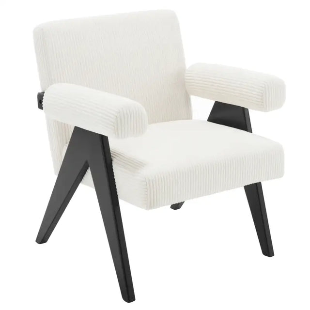 BukkitBow corduroy fauteuil met rubberwood poten, modern middeleeuws design, comfortabel en stijlvol zitmeubel in neutrale kleuren