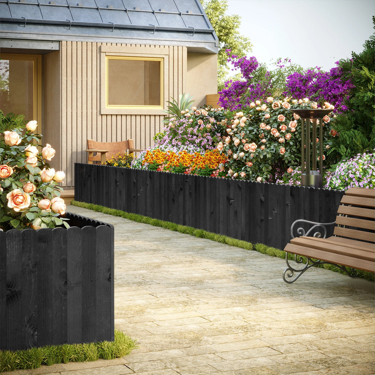 Flexibele BukkitBow gazonrand van hout, 20-60 cm, borderrand voor tuin, tuinafscheiding, borderrol en gazonafscheiding van 2 meter.