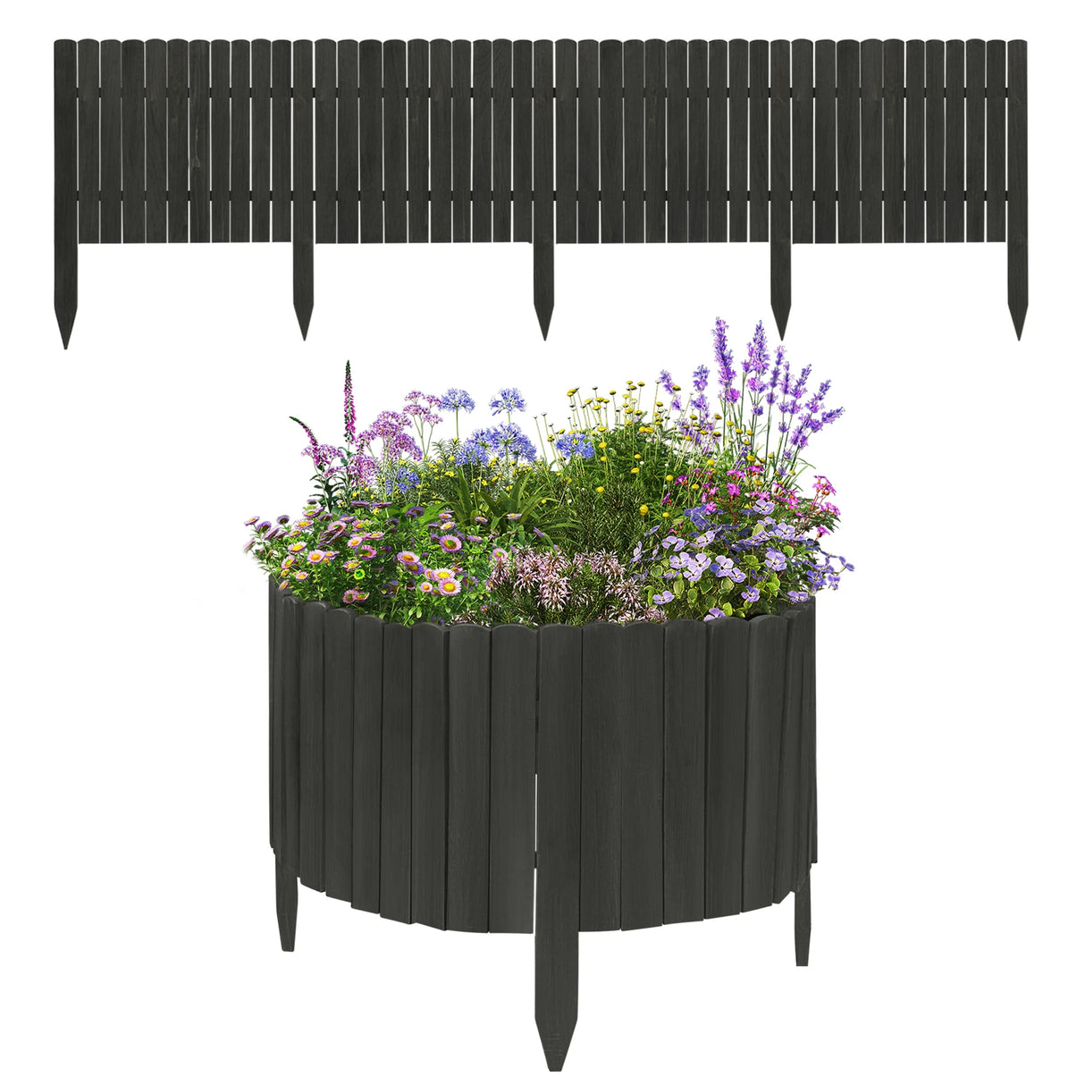 FSC Dennenhouten BukkitBow flexibele gazonrand van 203cm lang, geschikt voor tuinbestrating en siergrenzen.