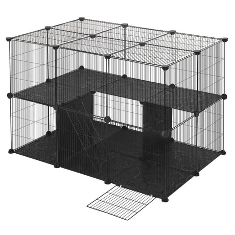 Flexibele BukkitBow knaagdierenren voor konijnen en knaagdieren, met 2 verdiepingen, ladder en ruime afmetingen 105x70x70cm