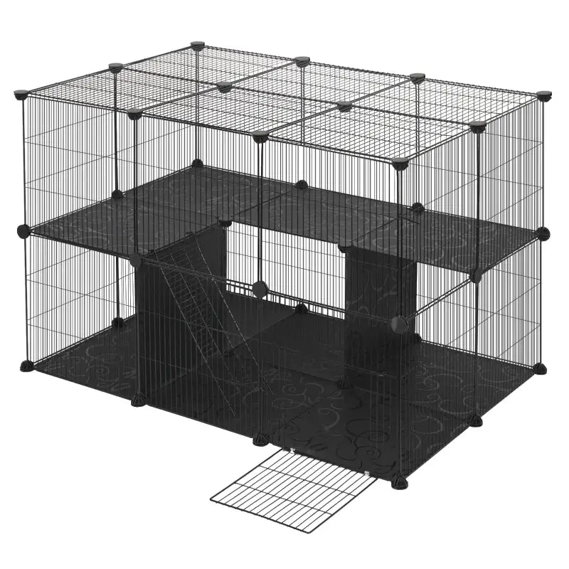 BukkitBow knaagdierenren met 2 verdiepingen, inclusief ladder, flexibele konijnenren van 105x70x70cm voor knaagdieren en konijnen.