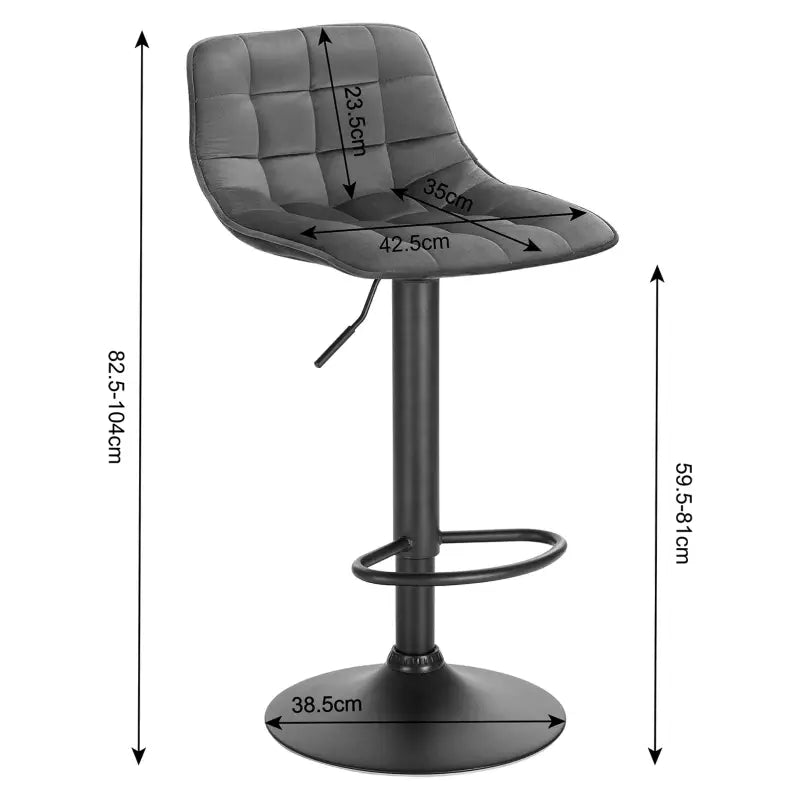 BukkitBow fluwelen barkruk met metalen frame, verstelbaar en 360° draaibaar, tot 100 kg capaciteit, comfortabel zitvlak.