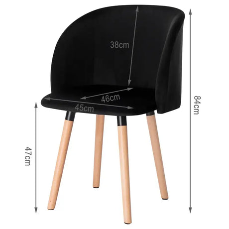 BukkitBow fluwelen eetkamerstoel met massief houten frame, ergonomisch en stijlvol, zithoogte 47 cm.