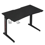 Ergonomisch BukkitBow gaming bureau met bekerhouder en koptelefoonhaak, 115x60cm, zwart, geschikt voor gamers en werkplezier.