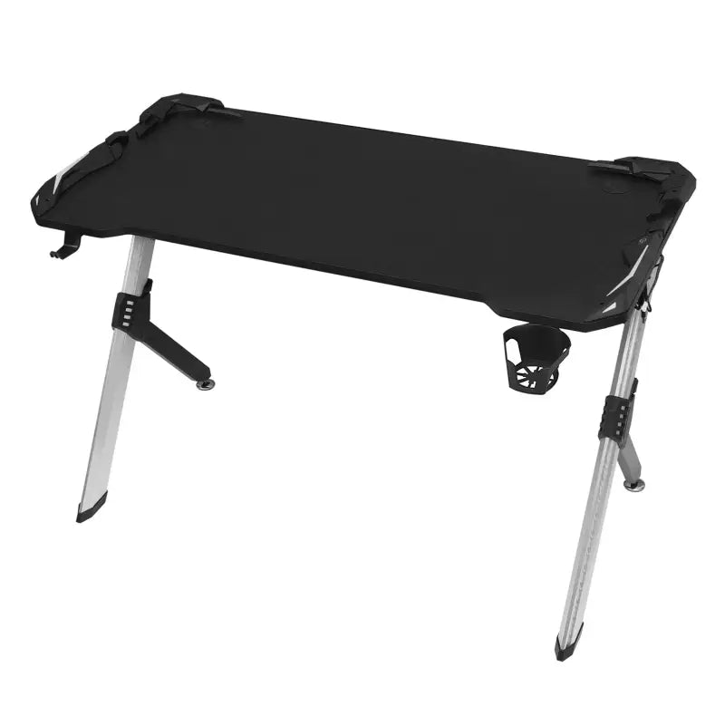 BukkitBow gaming bureau met bekerhouder, headsetstand en RGB-verlichting, afmetingen 116,5x56,5x73 cm, zwart en modern ontwerp