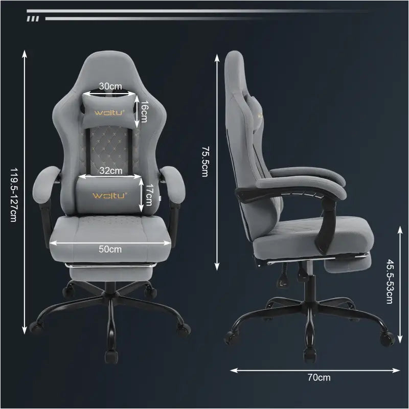 BukkitBow gamestoel met massagekussen, voetsteun, verstelbare rugleuning en hoogte, metalen frame, technologische stof en PU-wielen