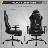 BukkitBow gaming stoel met massagekussen, verstelbaar in hoogte en diepte, 90°-155° kantelbaar, metalen frame, technische stof en PU-wielen