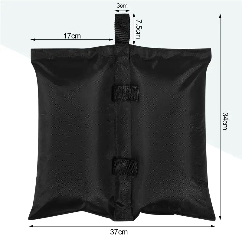 Set van 4 zwarte zandzakken voor partytent, parasol en tuinmeubilair, 37x34 cm, van BukkitBow, stevige gewichtszakken voor buitengebruik.