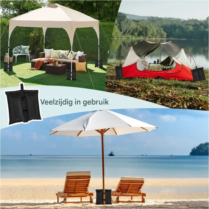 Set van 4 zwarte zandzakken voor partytent, parasol en tuinmeubilair, 37x34 cm, geschikt voor BukkitBow partytenten.