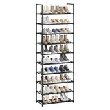Groot zwart metalen schoenenrek van BukkitBow, stapelbaar en flexibel voor het organiseren van schoenen.