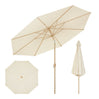 Grote ronde BukkitBow parasol met kantelfunctie en slinger, 300cm, in neutrale kleur voor buitengebruik