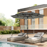 Grote ronde BukkitBow parasol met slinger en kantelfunctie, 292 cm, buitenparasol voor schaduw en bescherming in de tuin