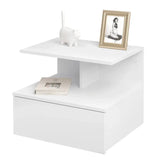 BukkitBow hangend nachtkastje met lade en open plank, wandplank in zwart hout, afmetingen 40x35x31cm, modern meubelstuk