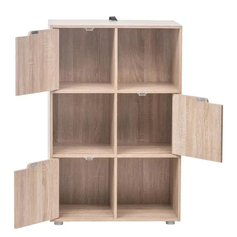 BukkitBow hoekboekenkast met deuren en 6 kubussen, compact formaat, 59,7x29,7x91 cm, houtlook, modern design