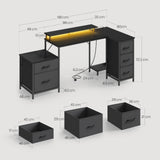 BukkitBow hoekbureau gaming bureau met RGB LED-verlichting, 5 laden, stopcontact en USB-poorten, zwart houten afwerking