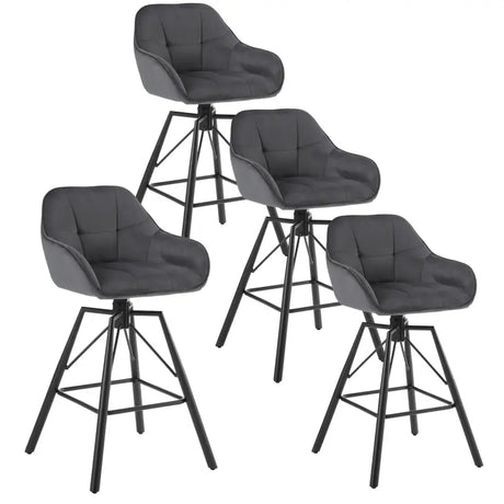 Set van 4 luxe velvet barkrukken van BukkitBow met rugleuning, armleuningen, patroon, voetensteun en 360° draaibaarheid.