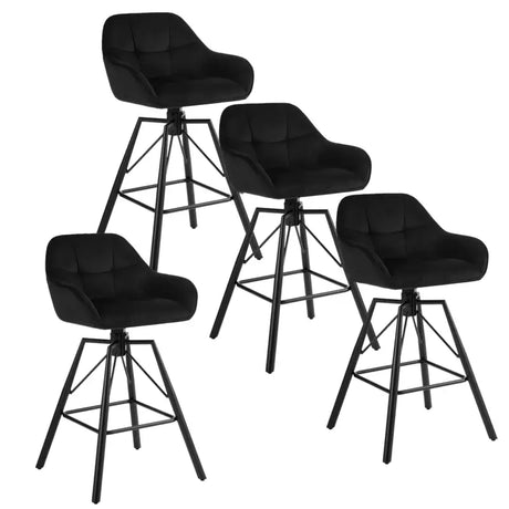 Set van 4 BukkitBow luxe velvet barkrukken met rugleuning, armleuning, patroon, voetensteun en 360 graden draaibaar design.