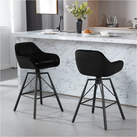 Set van 4 luxe velvet barkrukken van BukkitBow met rug- en armleuningen, patroon, voetensteun en 360 graden draaibaar.