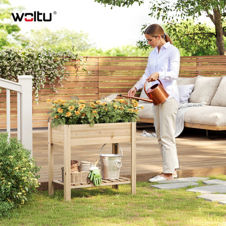 Houten kweektafel van BukkitBow met legplank, weerbestendig sparrenhout, mobiel moestuintje voor tuinieren buiten