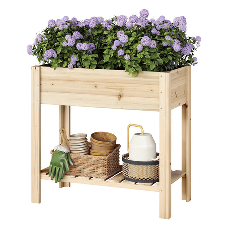 Houten kweektafel van BukkitBow met legplank, weerbestendig sparrenhout, mobiel moestuintje voor planten en kruiden.