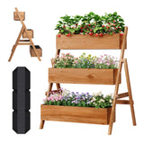 Houten plantenbak van BukkitBow met meerdere niveaus en trappen, perfect voor moestuin en tuinieren.