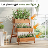 Houten plantenbak van BukkitBow met meerdere niveaus en trappen, ideaal voor moestuinen en tuinplanten.