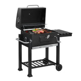 BukkitBow houtskoolbarbecue van staal met 2 grillroosters, verplaatsbaar, afmetingen 113x45,5x100 cm, geschikt voor buitengebruik.