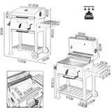 BukkitBow houtskoolbarbecue van staal met 2 grillroosters, verplaatsbaar, afmetingen 113x45,5x100 cm, geschikt voor outdoor koken
