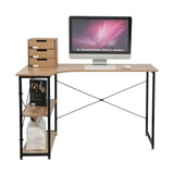 Industrieel hoekbureau van BukkitBow met 2 opbergrekken, compact design, 120x74cm, geschikt voor thuis of kantoor.
