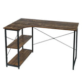 Industrieel hoekbureau van BukkitBow, compact met 2 opbergruimteplanken, 120x74cm, voor thuis of kantoorgebruik