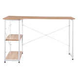 Industrieel hoekbureau van BukkitBow met 2 opbergruimte planken, compact design, 120x74cm, geschikt voor kantoor of thuiswerkruimte.