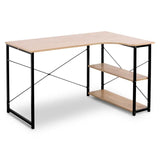 Industrieel hoekbureau van BukkitBow met 2 opbergruimteplanken, compact design, 120x74cm, ideaal voor een moderne werkplek