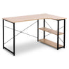 Industrieel hoekbureau van BukkitBow met 2 opbergruimteplanken, compact design, 120x74cm, ideaal voor een moderne werkplek
