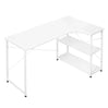 Industrieel hoekbureau van BukkitBow, compact met 2 opbergplanken, afmeting 120x74cm, ideaal voor thuis of kantoor.