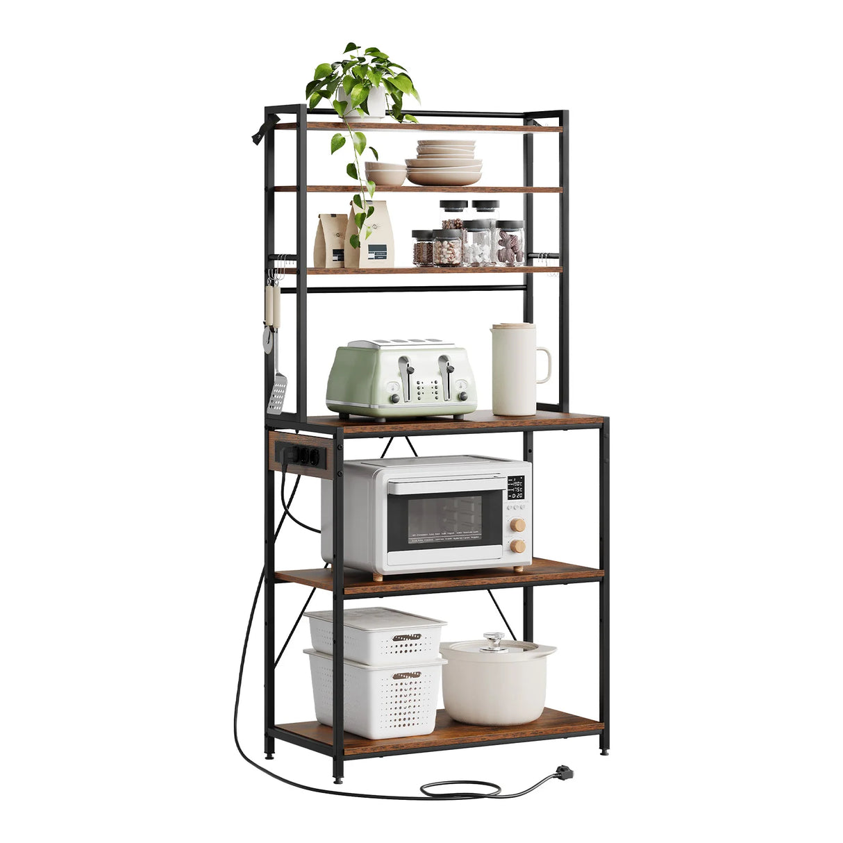 BukkitBow - Industrieel Keukenrek met Stopcontact en 6 Open Planken