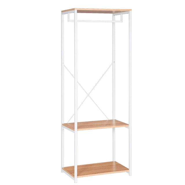 Industrieel BukkitBow kledingrek met 2 legplanken, 167 cm hoog, zwart metalen frame voor kledingopslag en decoratie.