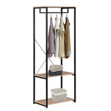 Industrieel BukkitBow kledingrek met 2 legplanken, 167 cm hoog, gemaakt van staal voor stevige kledingopslag.