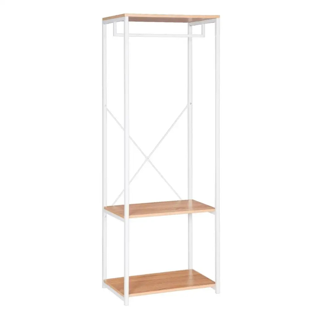 Industrieel BukkitBow kledingrek met 2 legplanken, 167 cm hoog, staal en hout, geschikt voor kleding en accessoires