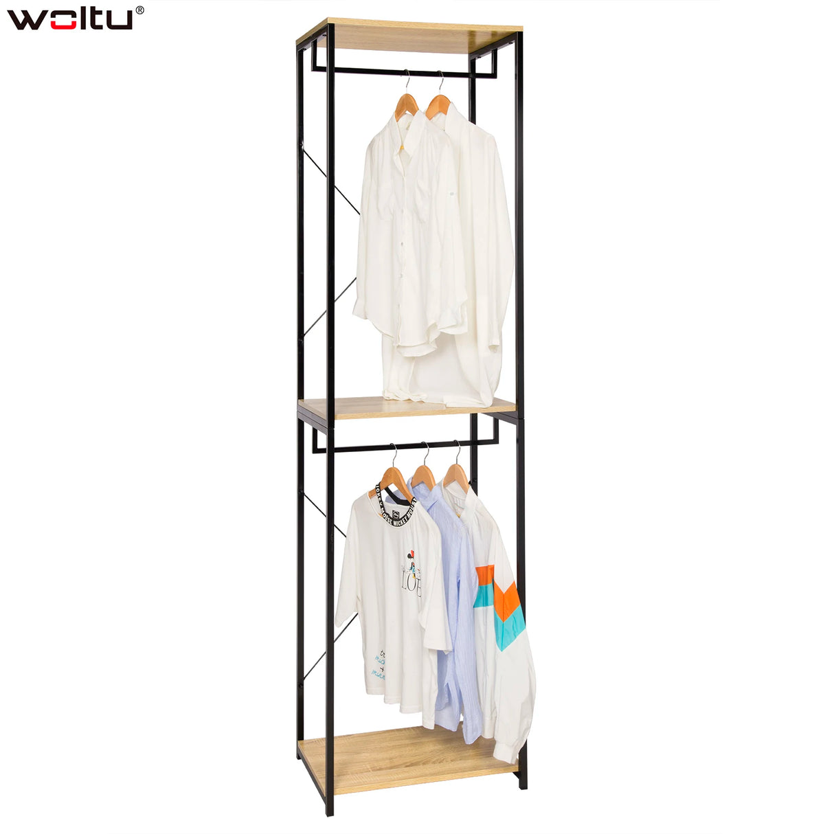 BukkitBow - Industrieel Kledingrek met 2 Roedes en Legplanken - 213 cm Hoog