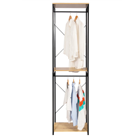 Industrieel BukkitBow kledingrek met 2 roedes en legplanken, 213 cm hoog, stevig metalen frame voor kledingopslag