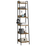 Industrieel ladderrek boekenkast van BukkitBow met 6 planken en 4 haken, gemaakt van metaal, geschikt voor interieurdecoratie.