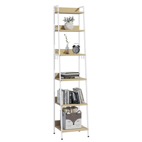 Industrieel ladderrek boekenkast van BukkitBow met 6 planken, 4 haken en metalen afwerking voor stijlvolle opbergruimte