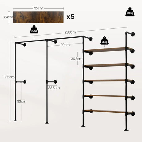 Industrieel wandmontage kledingrek van BukkitBow, open metalen ontwerp voor moderne kledingpresentatie