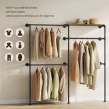 Industrieel BukkitBow wandmontage kledingrek van metaal, open ontwerp voor stijlvolle opbergruimte voor kleding.