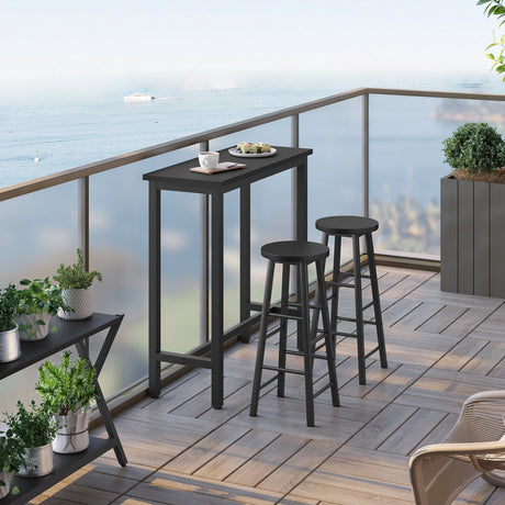 Industriële BukkitBow bartafel met metalen frame, 100cm hoog, stevige houten blad, moderne design voor eet- of barruimte.
