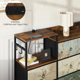 Industriële BukkitBow dressoir met 8 laden en ingebouwd stopcontact, zwart metalen frame en houten details, modern en functioneel meubel