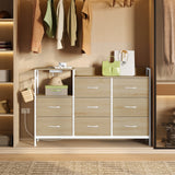 Industriële BukkitBow dressoir met 8 laden en ingebouwd stopcontact, donker houten afwerking, modern design voor woonkamer of kantoor
