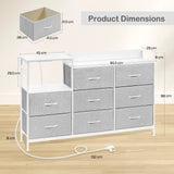 BukkitBow industriële commode met 8 laden en ingebouwd stopcontact, modern dressoir in metalen en houtlook.