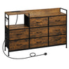Industriële BukkitBow commode met 8 laden en ingebouwd stopcontact, houten dressoir met metalen handgrepen.