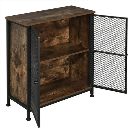 Industriële BukkitBow dressoir met staal en hout, ruime opbergruimte, 70x30x80cm, eenvoudig te monteren.